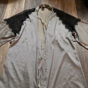 Victoria's Secret Houndstooth Lace‎ Detail Silky Kimono Robe Wrap Size S/M Black